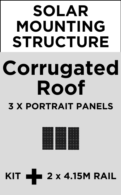Solar Mounting Structure - Corrugated Roof - 3 Portrait Panels