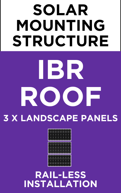 Solar Mounting Structure - IBR Roof - 3 Landscape Panels - Rail-less