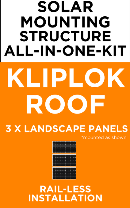 Solar Mounting Structure - KlipLok Roof - 3 Landscape Panels - Rail-less